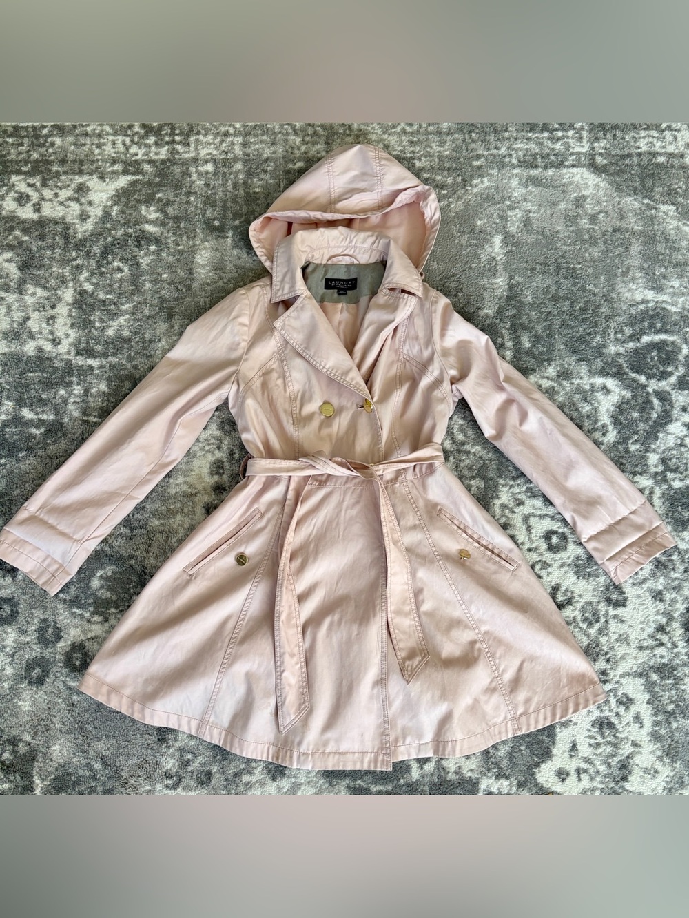 LAUNDRY BY SHELLI SEGAL Blush Pink Hooded Double Breasted Medium Trench Coat
